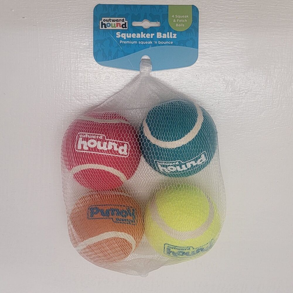 Outward Hound Squeaker Ballz – 4‑Pack Premium Squeak & Fetch Dog Balls – New